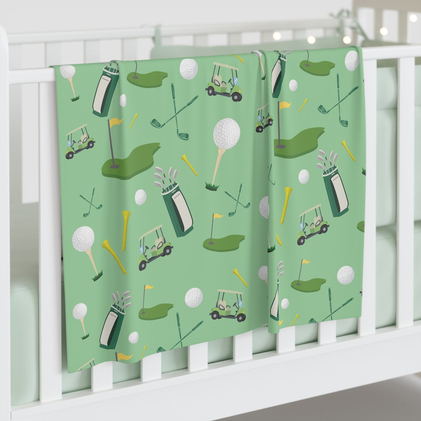 Golf Pattern Baby Swaddle Blanket — Green Golfing Nursery Swaddle