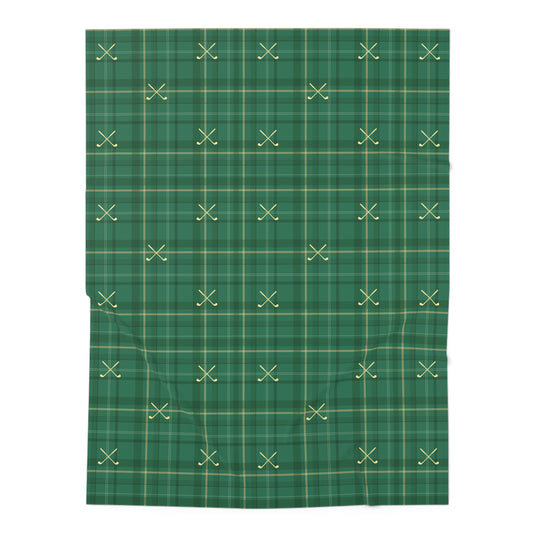 Baby Swaddle Blanket — Green Plaid with Crossed Golf Clubs (Cozy Nursery)