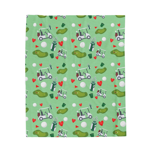 Golf Hearts Velveteen Plush Blanket — Cute Pastel Golf Pattern Throw