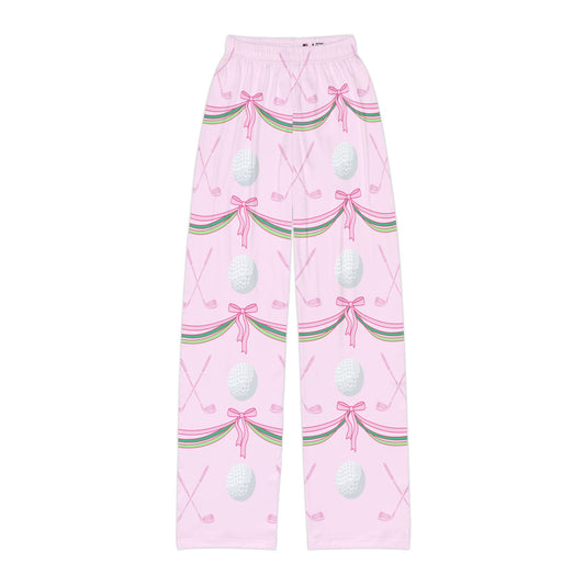 Pink Golf Lounge Pants for Kids — Cute Golf Ball & Bow All-Over Print