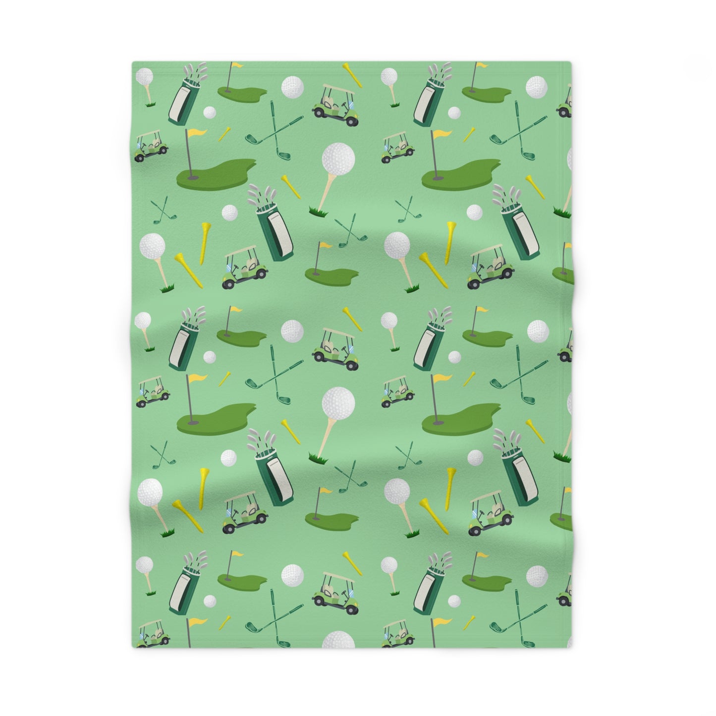 Golf Pattern Baby Blanket — Soft Fleece Nursery Throw with Golf Clubs, Tees & Carts