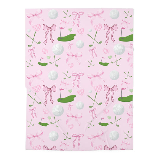 Pink Golf Baby Swaddle Blanket — Cute Golf Ball & Bows Newborn Wrap