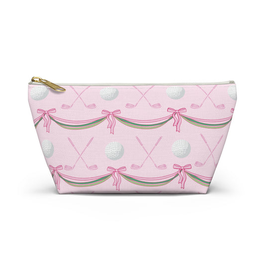 Pink Golf Pattern Accessory Pouch — Golf Clubs & Ball Cosmetic Bag