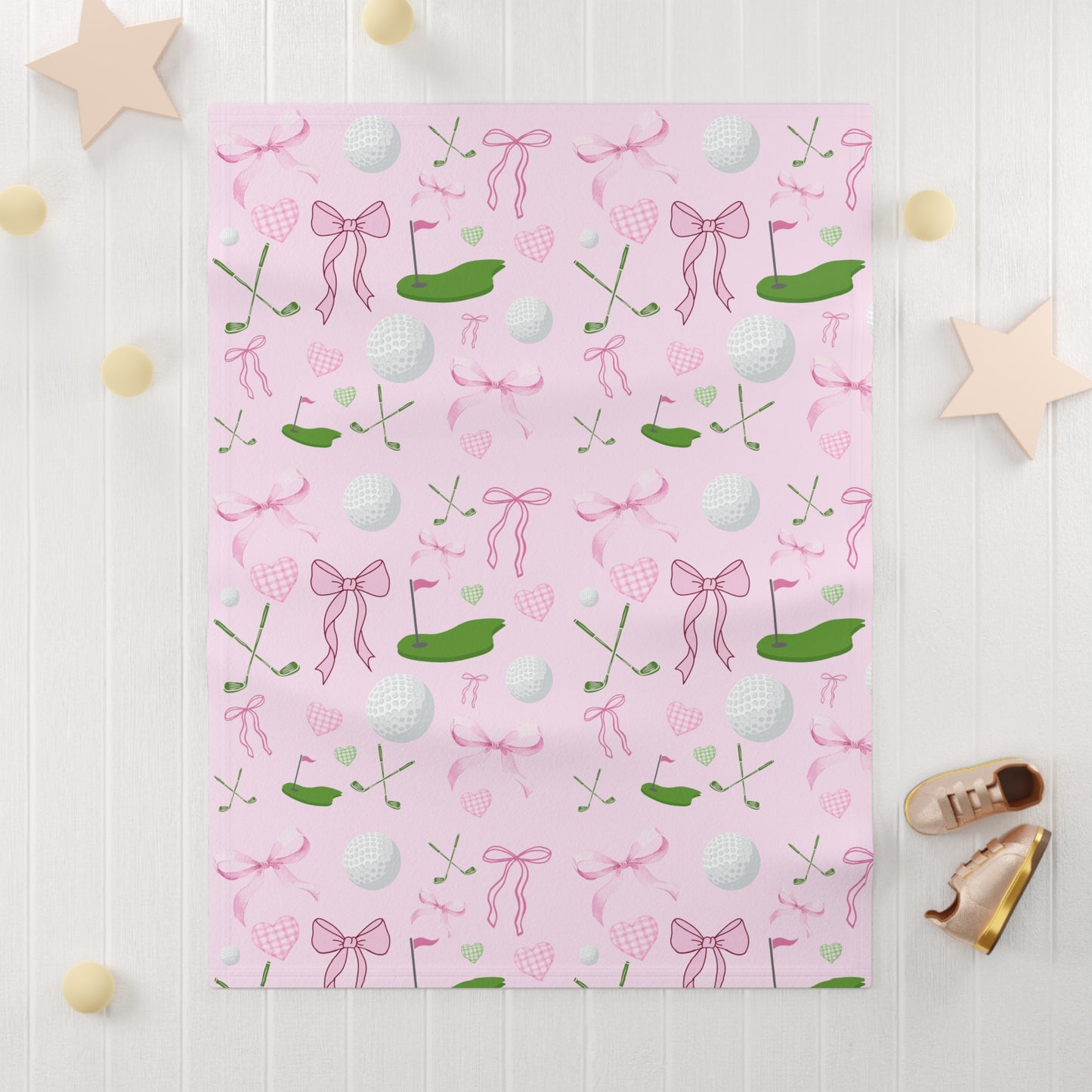Golf Baby Blanket – Pink Golf Pattern Fleece Baby Throw for Newborns & Baby Shower Gifts