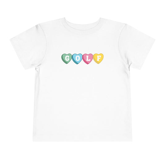 Toddler Tee — "GOLF" Heart Candy Kids Shirt | Cute Pastel Golf Lover Gift