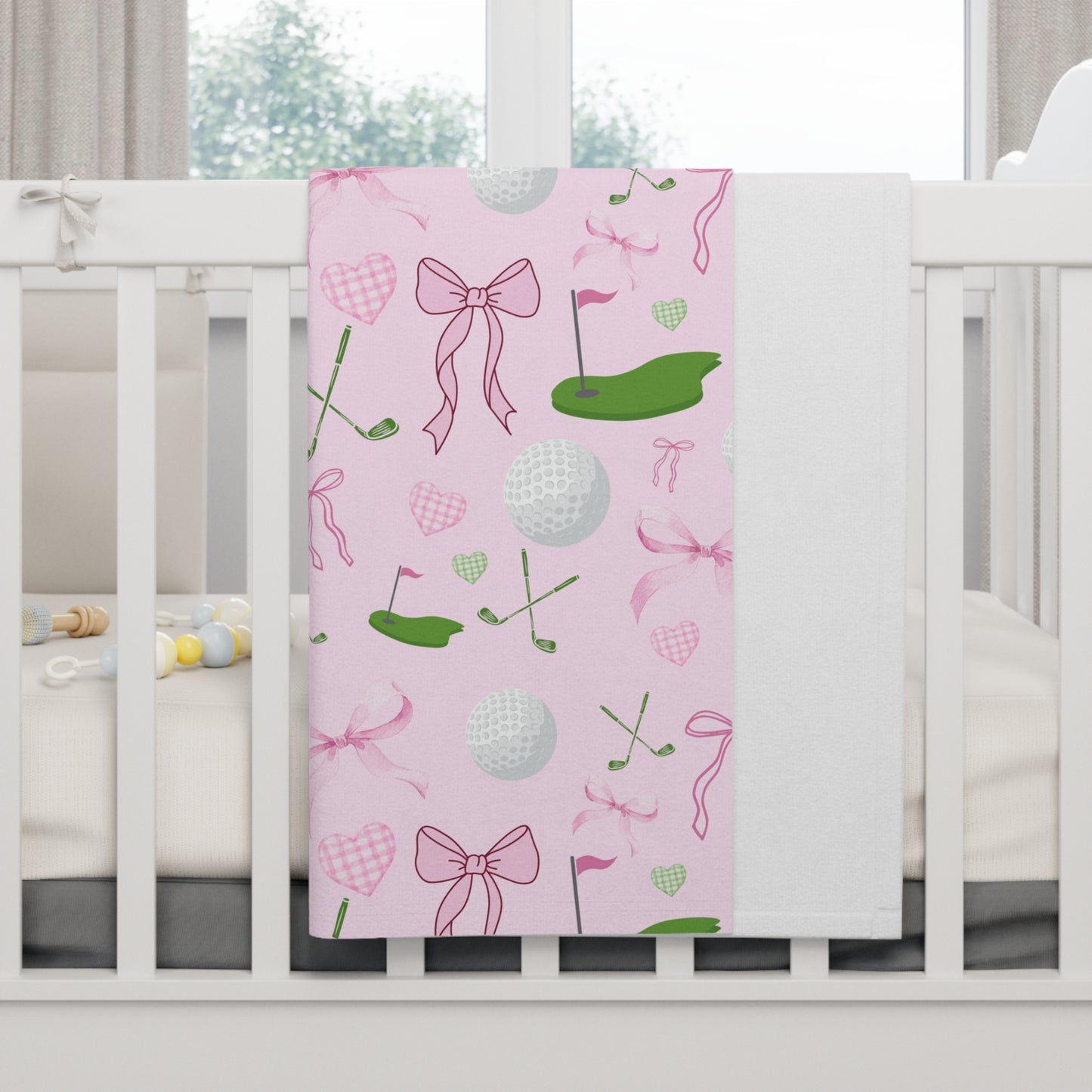 Golf Baby Blanket – Pink Golf Pattern Fleece Baby Throw for Newborns & Baby Shower Gifts