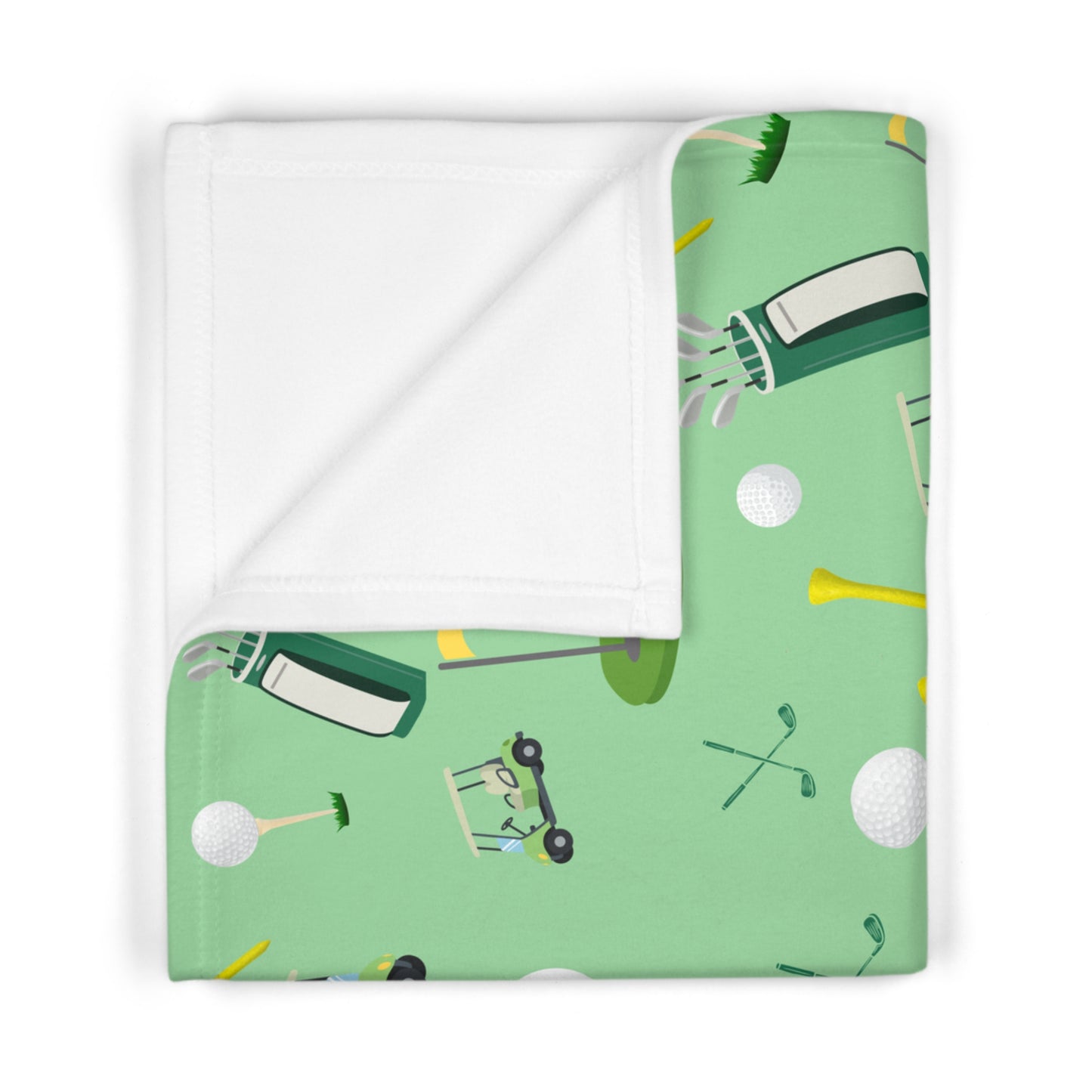 Golf Pattern Baby Blanket — Soft Fleece Nursery Throw with Golf Clubs, Tees & Carts