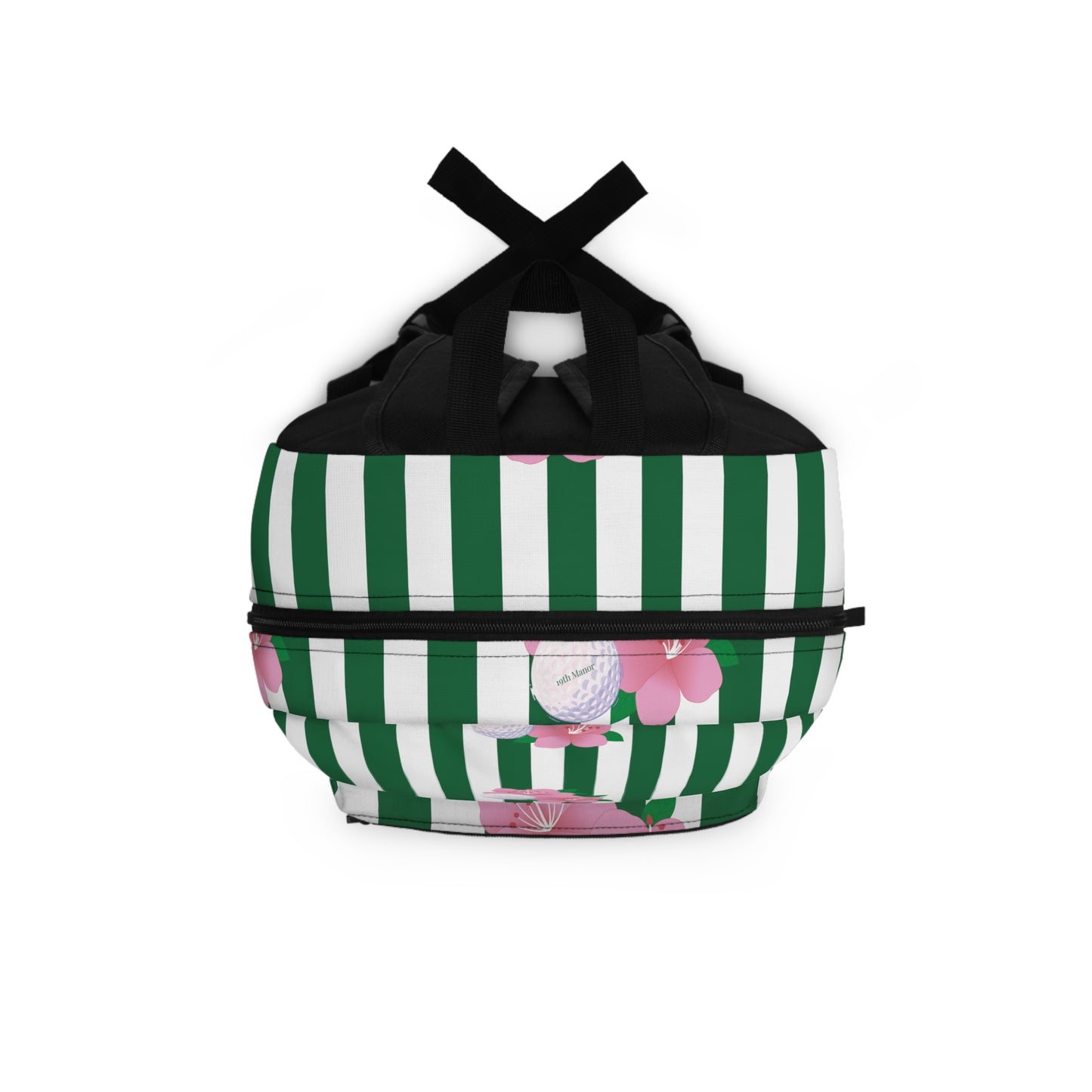 Green Stripe Floral Backpack — Pink Blossom Pattern School & Travel Bag