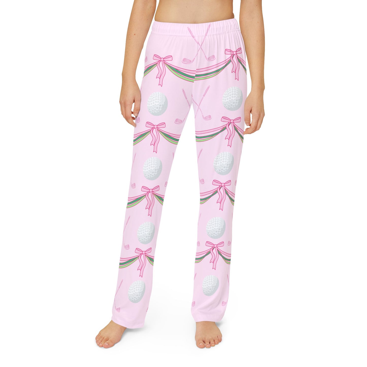 Pink Golf Lounge Pants for Kids — Cute Golf Ball & Bow All-Over Print