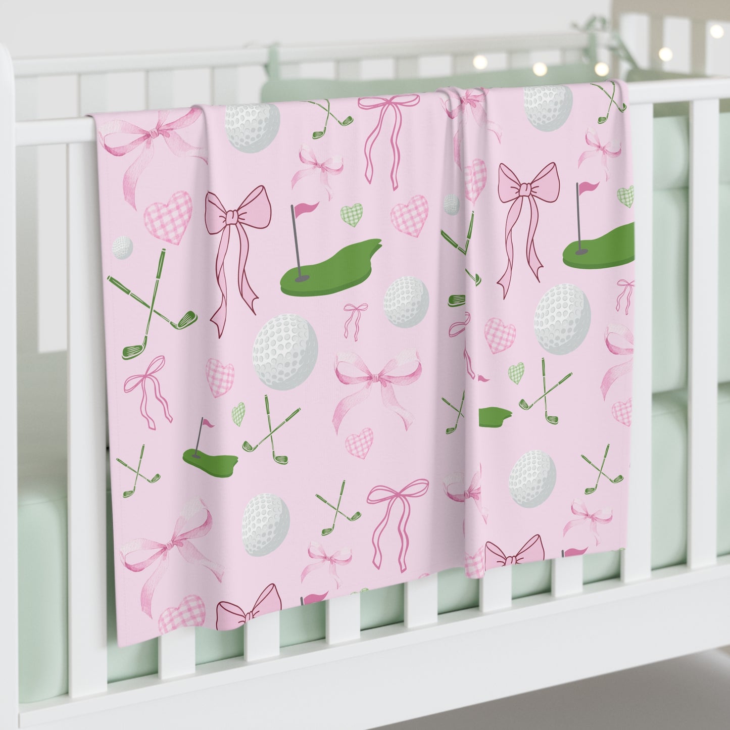Pink Golf Baby Swaddle Blanket — Cute Golf Ball & Bows Newborn Wrap